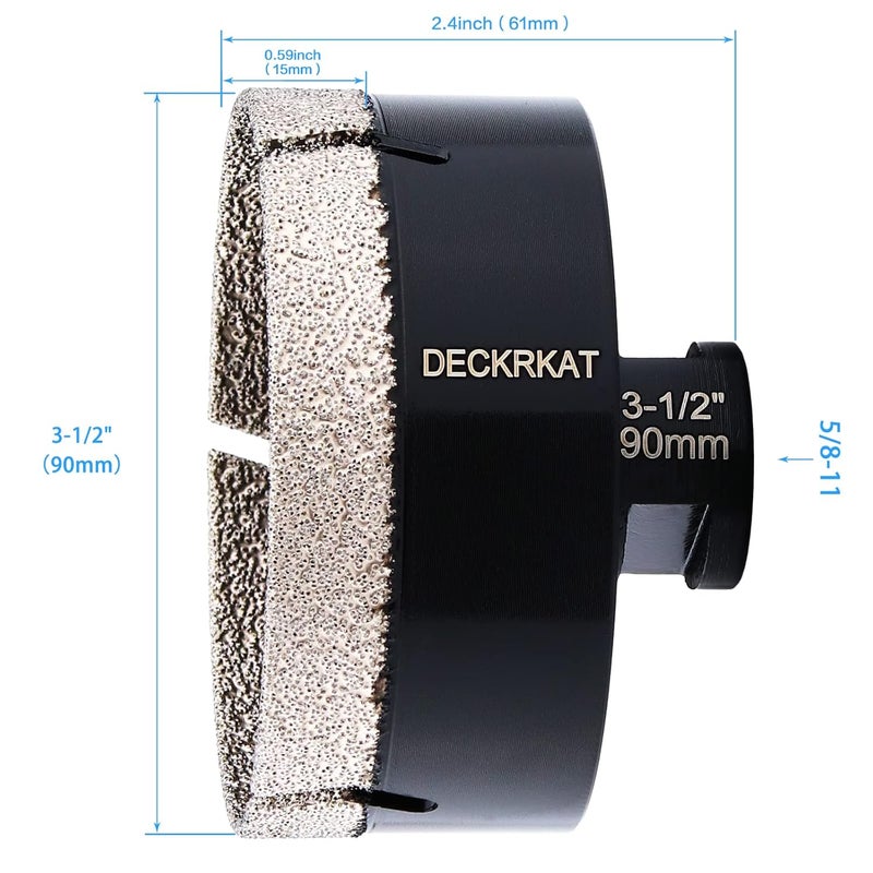 DECKRKAT Diamond Hole Saw, 3-1/2" Hole Saw for Tiles Granite Marble Ceramic Glass Porcelain, 90mm Core Drill Bit with 5/8-11 Thread for Angle Grinders & Wet Polishers - Image 2